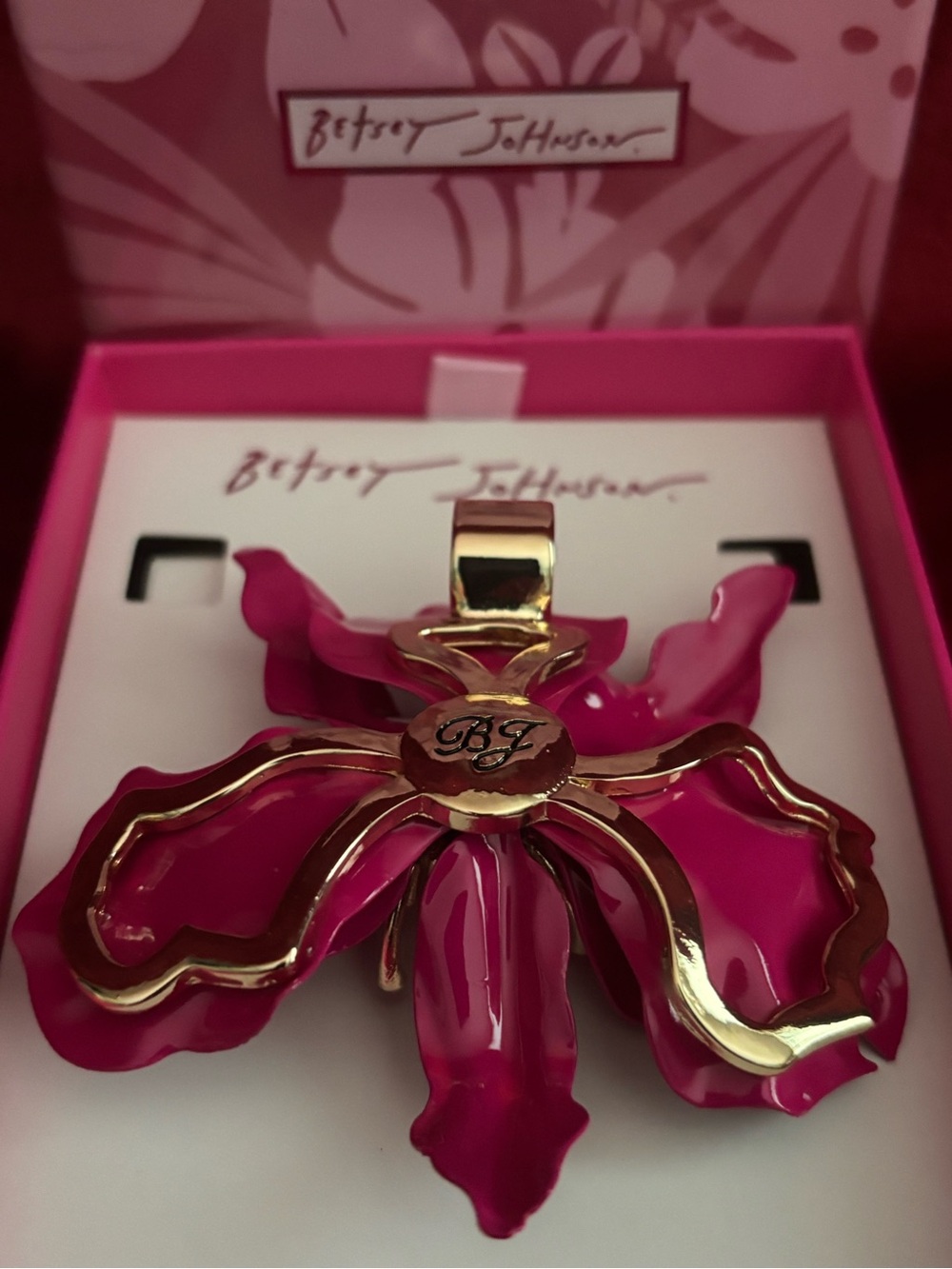 Betsey Johnson Fuchsia Flower Pendant with Gold Accents
